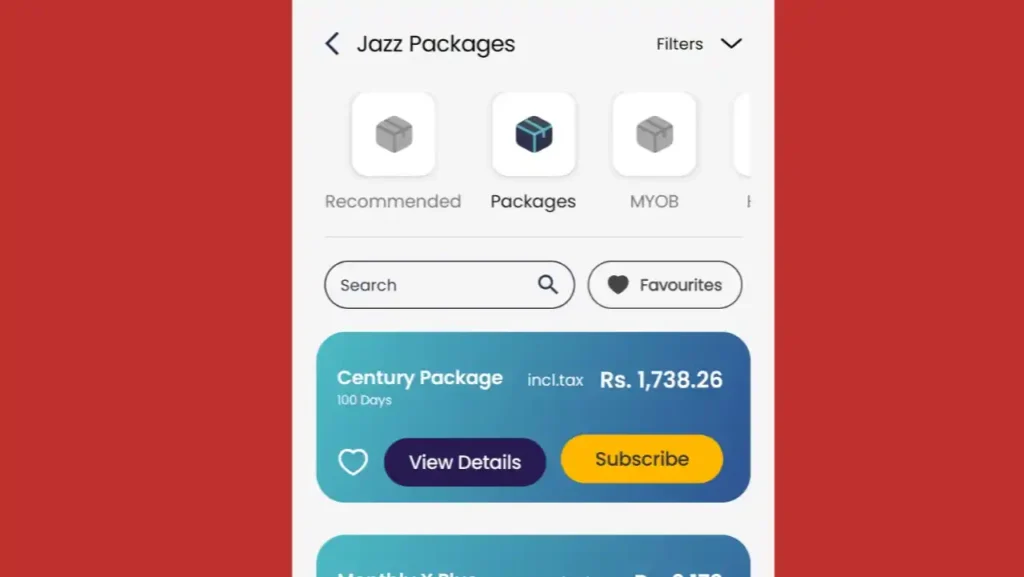 open Jazz SIMOSA App and click packages see overall package