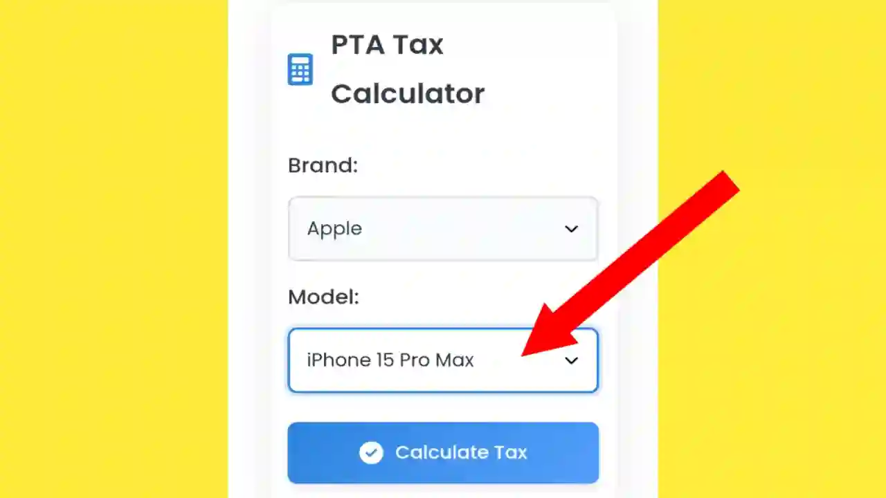 Select Model in PTA Tax Calculator